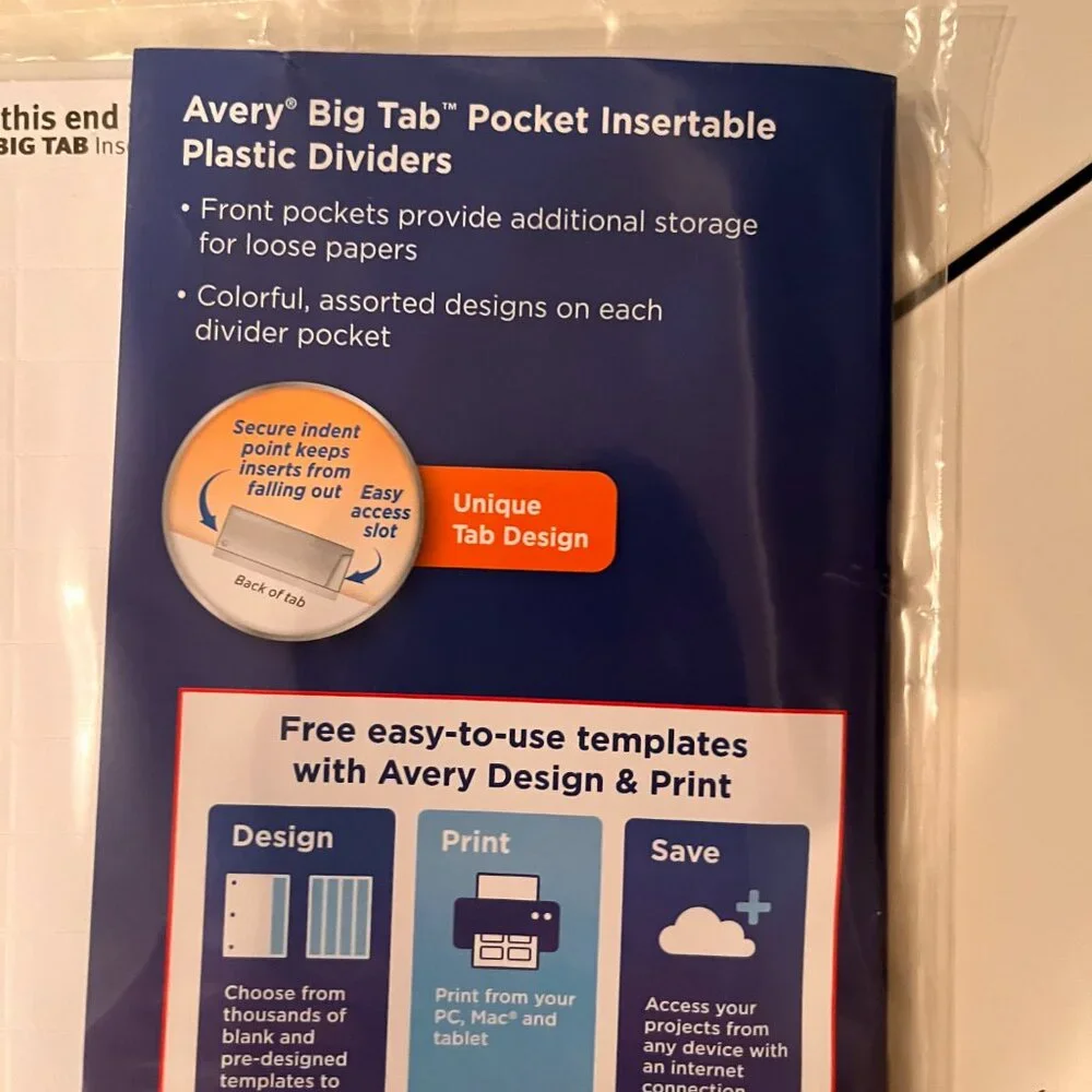 Big Tab Insertable Pocket Plastic Dividers by Avery (5 packs /8 divers per pack)